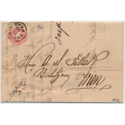 ÖSTERREICH 1866 5kr, WASSERZEICHEN! Brief (Inhalt) SMICHOW/PRAG nach WIEN. ÖSTERREICH 1866 5kr, WASSERZEICHEN! Brief (Inhalt) SMICHOW/PRAG nach WIEN.