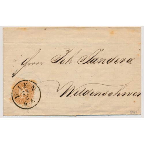 ÖSTERREICH 1865 15kr, Brief, WIEN nach WILDENSCHWERT. Schön!