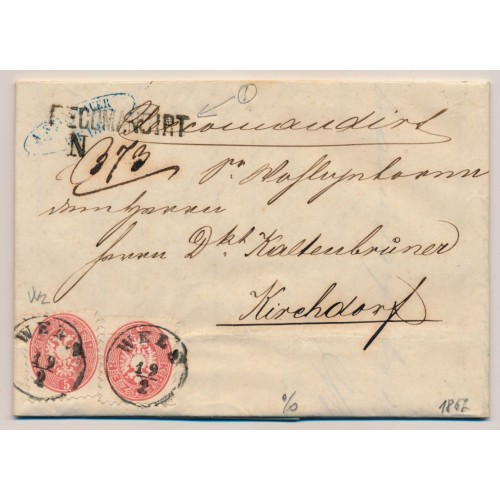 ÖSTERREICH 1867 2*5+2*5kr 2.Gew. REKO-Brief (Inhalt) WELS (Oö) nach KIRCHDORF