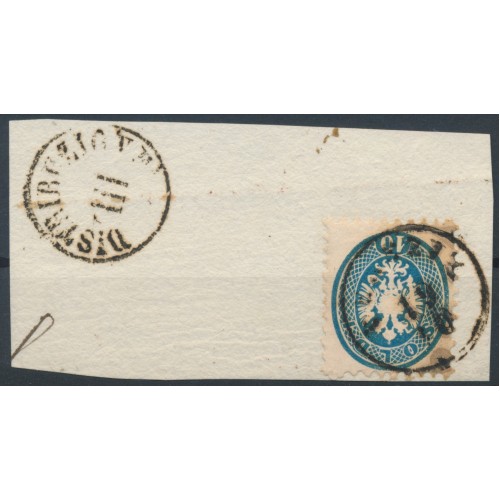 LOMBARDEI-VENETIEN 1864 10sld. Auf Briefstück, VENEZIA+DISTRIBUZIONE/III.