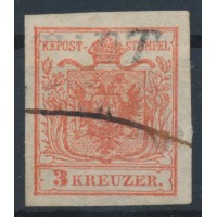 ÖSTERREICH 1850 3kr HP, Type I. Dünnes Papier! Schwache Abstempelung+FEDERSTRICH