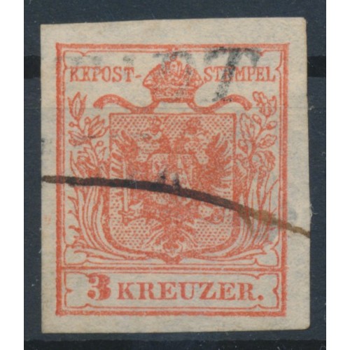 ÖSTERREICH 1850 3kr HP, Type I. Dünnes Papier! Schwache Abstempelung+FEDERSTRICH ÖSTERREICH 1850 3kr HP, Type I. Dünnes Papier! Schwache Abstempelung+FEDERSTRICH