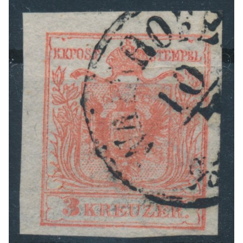 ÖSTERREICH 1850 3kr, HOHLDRUCK! GROSSES WASSERZEICHEN! PAPIERFALTE! SEIDENPAPIER ÖSTERREICH 1850 3kr, HOHLDRUCK! GROSSES WASSERZEICHEN! PAPIERFALTE! SEIDENPAPIER
