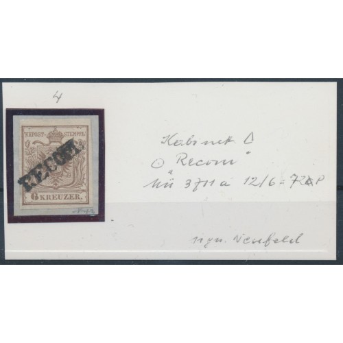 ÖSTERREICH 1850 6kr, HP, Type I. Klein Plattenfehler! RECOM, Mü:72P! Signiert! ÖSTERREICH 1850 6kr, HP, Type I. Klein Plattenfehler! RECOM, Mü:72P! Signiert!