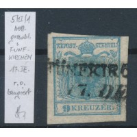 ÖSTERREICH 1850 9kr, HELLGRAUBLAU! HP, TYPE I.! Platte 1, FÜNFKIRCHEN (U) Signum