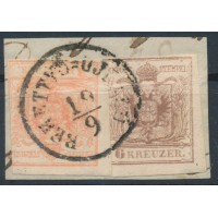 ÖSTERREICH 1850 3+6kr, TREPPENFRANKATUR! BERETTYÓ=ÚJFALU (Ungarn) Mü:25P!