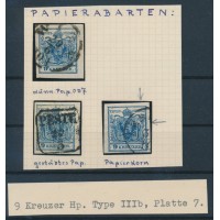 ÖSTERREICH 1850 3Stk.Marke! Alle 9kr, HP, Type III.b, PLATTE 2, Papierabarten!