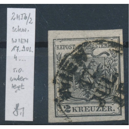 ÖSTERREICH 1850 2kr HP, Type I.b, Platte 2, SEIDENPAPIER! WIEN. P.F.! Bestimmung ÖSTERREICH 1850 2kr HP, Type I.b, Platte 2, SEIDENPAPIER! WIEN. P.F.! Bestimmung