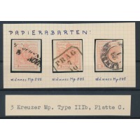 ÖSTERREICH 1850 3Stk.Marke! 3kr, MP, Type III.b, Platte C, Interessantes Lot!