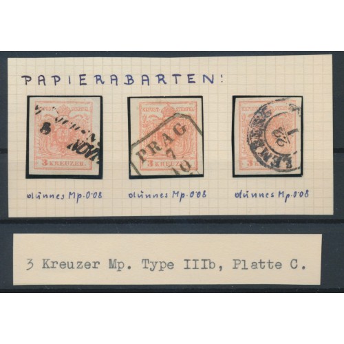 ÖSTERREICH 1850 3Stk.Marke! 3kr, MP, Type III.b, Platte C, Interessantes Lot! ÖSTERREICH 1850 3Stk.Marke! 3kr, MP, Type III.b, Platte C, Interessantes Lot!