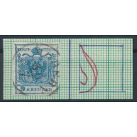 ÖSTERREICH 1850 9kr, HP, Type III. GROßES WASSERZEICHEN! MODERN (Ungarn) Mü:70P!