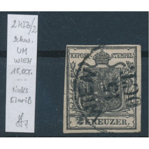 ÖSTERREICH 1850 2kr, schwarz (dkl.schwarzgrau) U.M.! P.F.! WIEN. Bestimmung! ÖSTERREICH 1850 2kr, schwarz (dkl.schwarzgrau) U.M.! P.F.! WIEN. Bestimmung!
