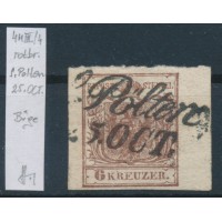 ÖSTERREICH 1850 6kr, rotbraun, RAND:6mm! KARTONPAPIER! S.Pölten (Nö) Bestimmung!