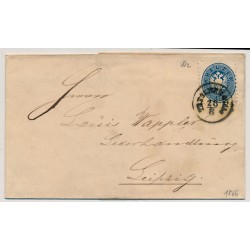 ÖSTERREICH 1866 10Kr, Wz! AUSLANDS-Brief TETSHCEN a/Elbe (B) nach LEIPZIG
