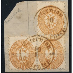 ÖSTERREICH 1864 3*5Kr, DREIERBLOCK! Senkr Bug, rechts! Paternion/in Karnten (K)