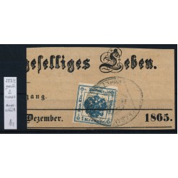 ÖSTERREICH 1865 1kr, graublau, Zeitungsstempelmarke, Type II.b/I FISKALSTEMPEL!