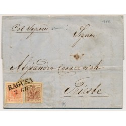 ÖSTERREICH 1855 3+6kr Brief, RAGUSA (Dalmatien)-TRIEST. ROTSTEMPEL! 'Col Vapore'