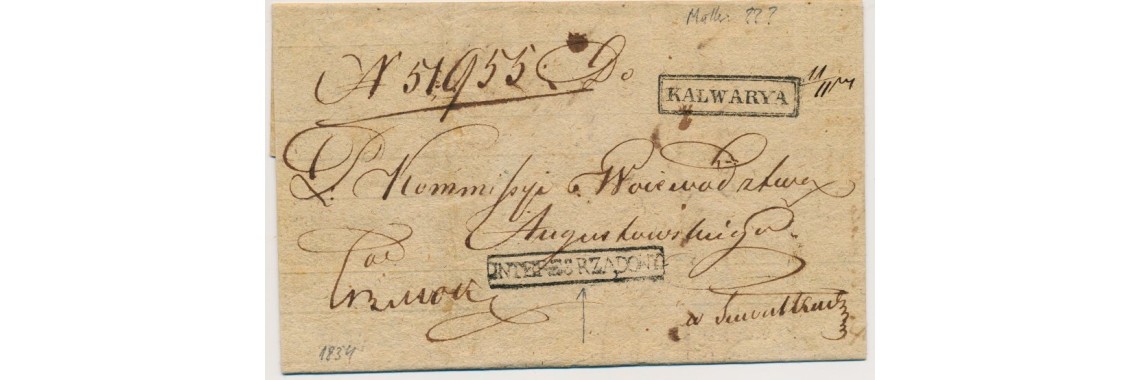 ÖSTERREICH 1834 Brief KALWARYA (Galzien) Mü:UNBEKANNT!