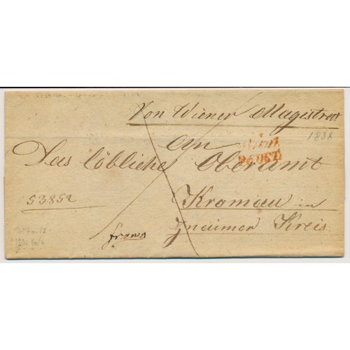 ÖSTERREICH 1838 Brief (Inhalt) mit ROT WIEN nach KROMAU. Attraktiv!
