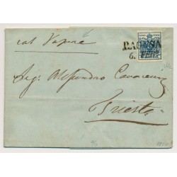 ÖSTERREICH 1854 9kr, Wz! Brief, RAGUSA (Dalmatien) Rotstempel. 'Col Vapore'