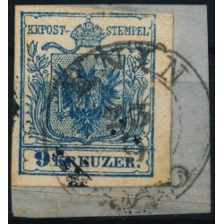 ÖSTERREICH 1850 9kr, MP, Type III.b, kleine Plattenfehlern, KNIN (Dalmatien) 25P