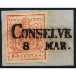 LOMBARDEI-VENETIEN 1850 15C, MP, Type III. CONSELVE. Schön, attraktiv!