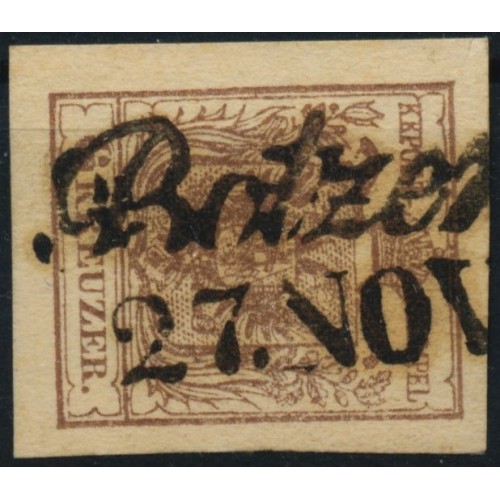 ÖSTERREICH 1850 6kr, MP, Type III. Dickes Papier:0,11mm! BOTZEN (Tirol)