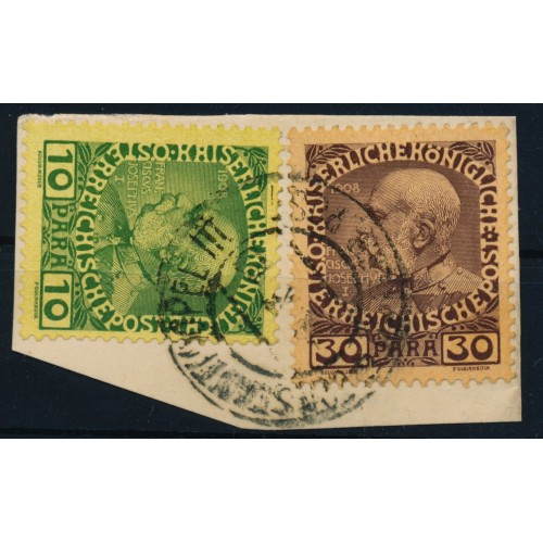 LEVANTE 1908 10+20PA auf Briefstück, CONSTANTINOPEL