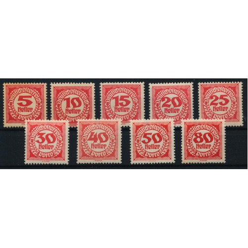 ÖSTERREICH 1919/21 PORTO 75-83 kompl. Satz, postfrisch ** Kw:20,-€