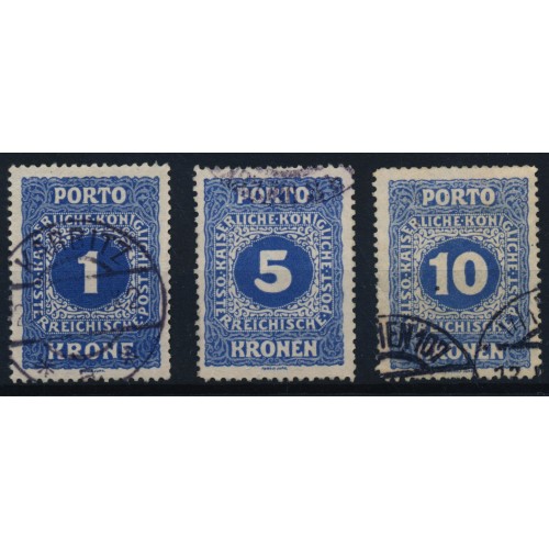 ÖSTERREICH 1916 PORTO 55B-57B Lz 12 1/2, gestempelt, Kw:265,-€