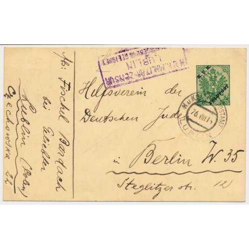 FELDPOST 1916 5h KARTE, LUBLIN nach BERLIN. ZENSURIERT!