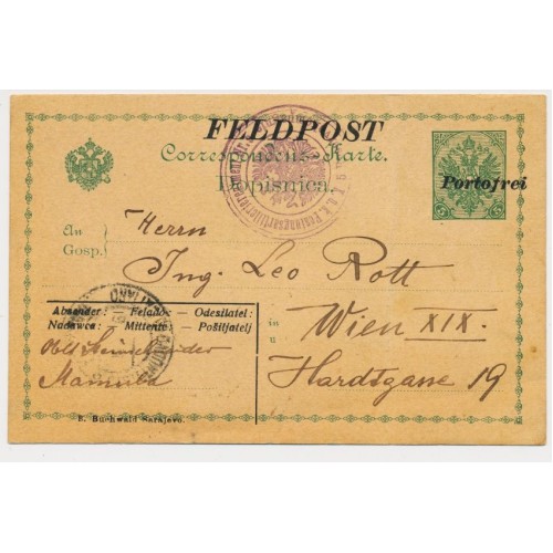 FEDPOST 1916 5h KARTE, nur ZENSURSTEMPEL nach WIEN.