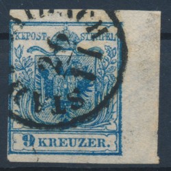 ÖSTERREICH 1850 9kr, RAND:6mm! RANDDRUCK! GROSSES Wz.! STADT LAIBACH (Kr) Schön!