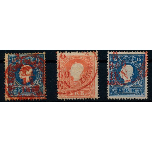 ÖSTERREICH 1858 3Stk.Marke! Mit ROTSTEMPELN! Schön, attraktiv!