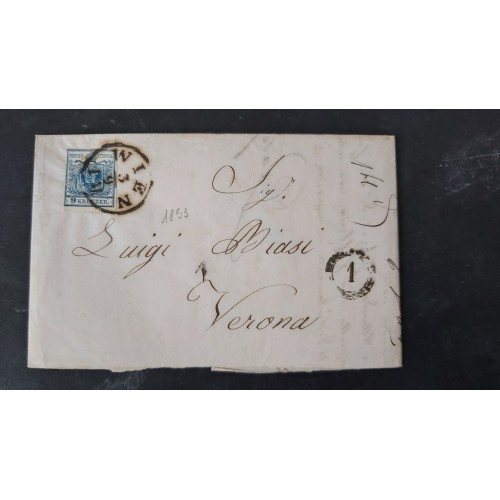 ÖSTERREICH 1853 9kr, Brief (nicht komplett) WIEN nach VERONA. Attraktiv!