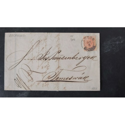 ÖSTERREICH 1857 3kr, Faltbrief (Inhalt) schöne RECHNUNG! LUGOS (Tb) - TEMESVÁR