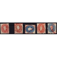 ÖSTERREICH 1861 5Stk. Marken! Mit ROTSTEMPELN! Interessantes Lot!