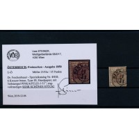 ÖSTERREICH 1850 6kr, BRAUN! HP, Type III. PINKAFELD Stempel. Uwe STEINER Befund